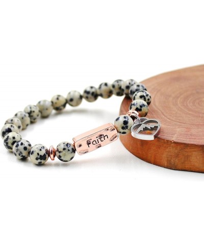 Natural Stone 8MM Beads Bracelet with Faith Mustard Seed Charms Inspirational Courage Bracelets for Women Men Dalmatian Stone...