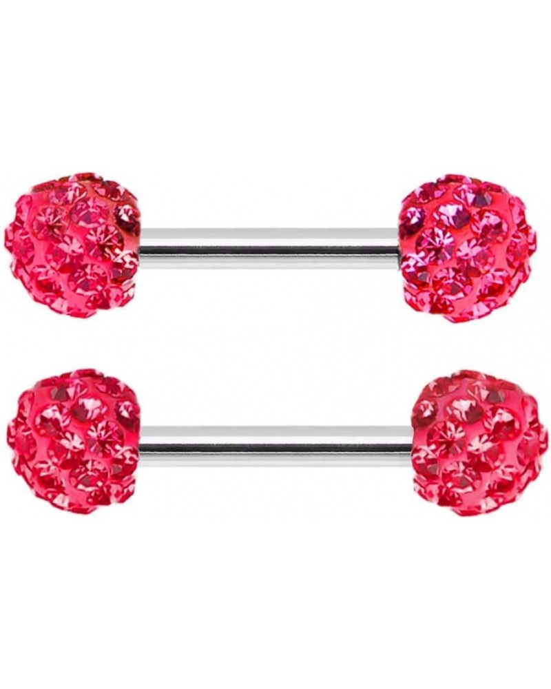 Pair of Swarovski Crystal Ferido gem Paved Surgical Steel Nipple Barbell Ring Piercing bar Rings 12g Red $13.97 Body Jewelry