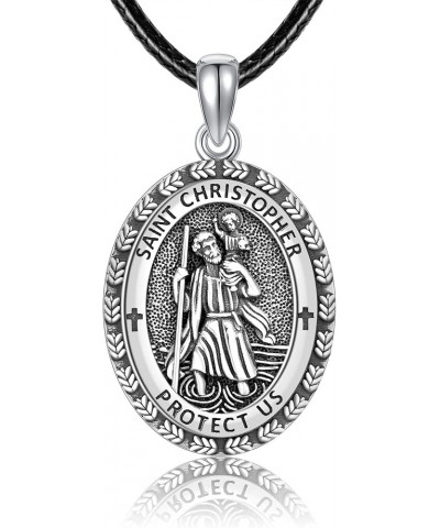 Religious Protection Amulet Necklace 925 Sterling Silver Saint Michael the Archangel Pendant Cross Necklace Saint Christopher...