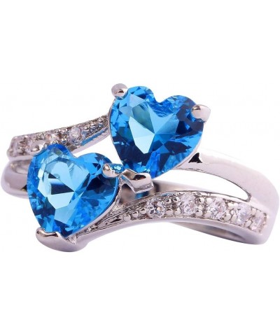 Vintage 925 Sterling Silver Plated Halo CZ Double Heart Created Blue&White Topaz Love Wedding Promise Ring Sky Blue US7.5 $3....