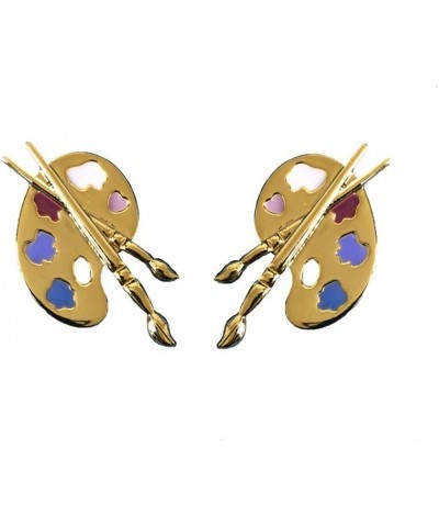 Gold Plated Colorful Paint Palette Paint Brushes Stud Dangle Earrings Painter Lovers Artist Jewelry-Stud Stud $6.00 Earrings