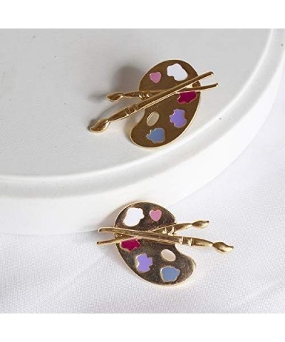 Gold Plated Colorful Paint Palette Paint Brushes Stud Dangle Earrings Painter Lovers Artist Jewelry-Stud Stud $6.00 Earrings