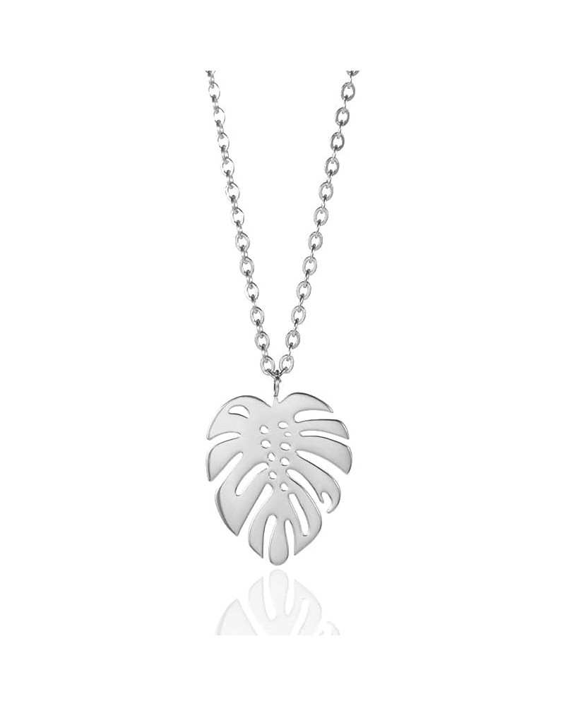 Hawaii Style Summer Collar Stainless Steel Palm Leaf Necklaces For Women Monstera Leaf Pendant Necklace Beach Jewelry Lover G...