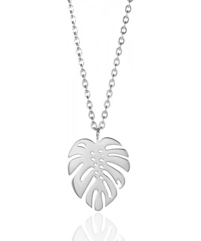 Hawaii Style Summer Collar Stainless Steel Palm Leaf Necklaces For Women Monstera Leaf Pendant Necklace Beach Jewelry Lover G...