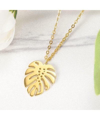 Hawaii Style Summer Collar Stainless Steel Palm Leaf Necklaces For Women Monstera Leaf Pendant Necklace Beach Jewelry Lover G...