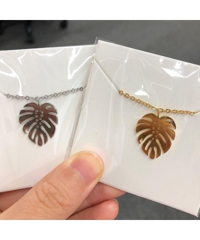 Hawaii Style Summer Collar Stainless Steel Palm Leaf Necklaces For Women Monstera Leaf Pendant Necklace Beach Jewelry Lover G...