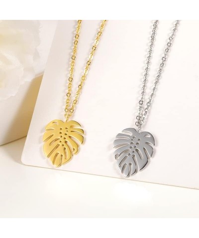 Hawaii Style Summer Collar Stainless Steel Palm Leaf Necklaces For Women Monstera Leaf Pendant Necklace Beach Jewelry Lover G...