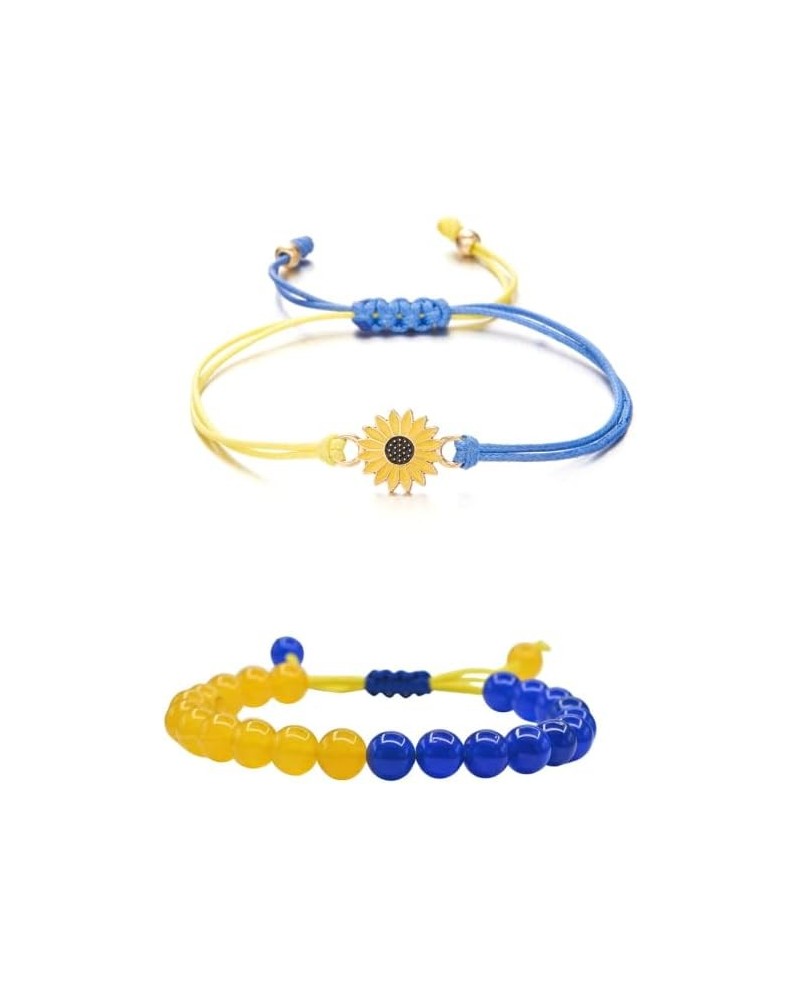 2 Pcs Set Ukraine Flag Bracelet with Natural Crystal Bracelet + Ukrainian Yellow Blue Bracelet Hand Braided Bracelet for Men ...