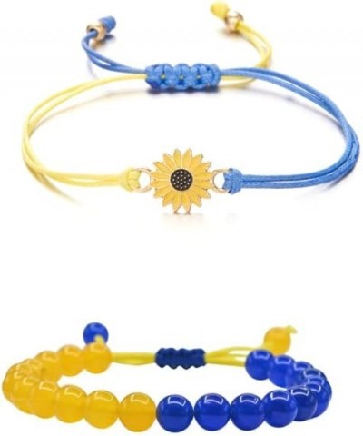 2 Pcs Set Ukraine Flag Bracelet with Natural Crystal Bracelet + Ukrainian Yellow Blue Bracelet Hand Braided Bracelet for Men ...