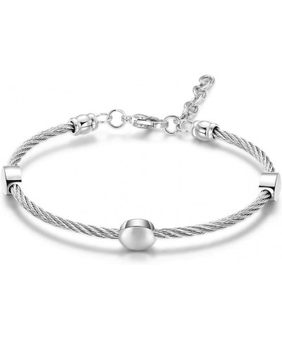 Stainless Steel Cable Wear Round Bead Adjustable Size Bangle Bracelet Silver $7.14 Bracelets