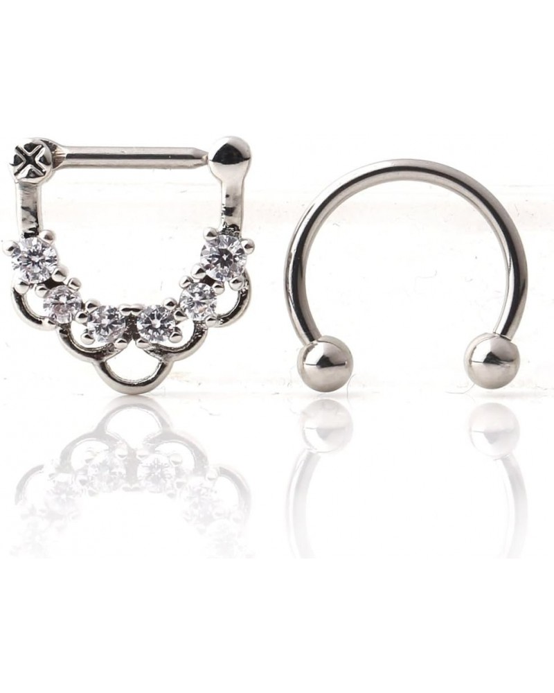 16G Surgical Steel Horseshoe & Clear CZ Nose Ear Daith Septum Clicker Ring 2PCS - Steel(Septum + horseshoe) $7.79 Body Jewelry