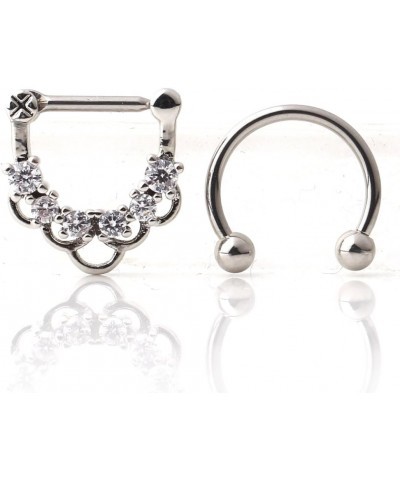 16G Surgical Steel Horseshoe & Clear CZ Nose Ear Daith Septum Clicker Ring 2PCS - Steel(Septum + horseshoe) $7.79 Body Jewelry