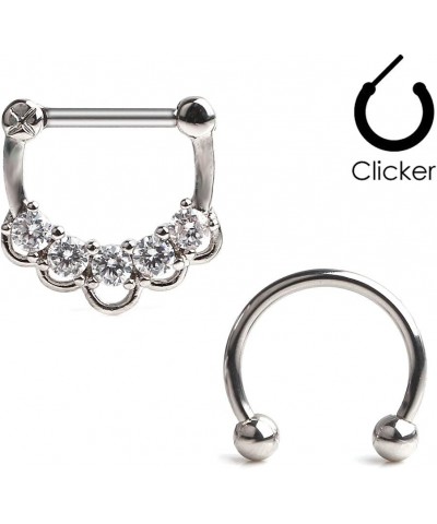 16G Surgical Steel Horseshoe & Clear CZ Nose Ear Daith Septum Clicker Ring 2PCS - Steel(Septum + horseshoe) $7.79 Body Jewelry