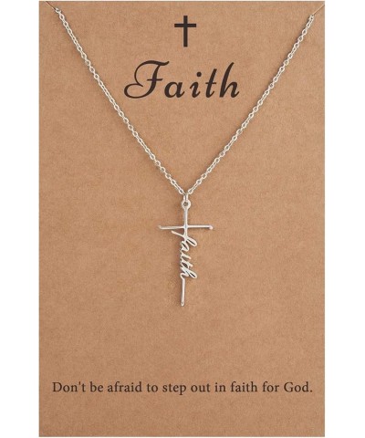 Faith Cross Necklace Belive Hope Loved Pendant Necklace Religious Personalized Jewelry Gift for Women 31 Faith Silver Plated ...