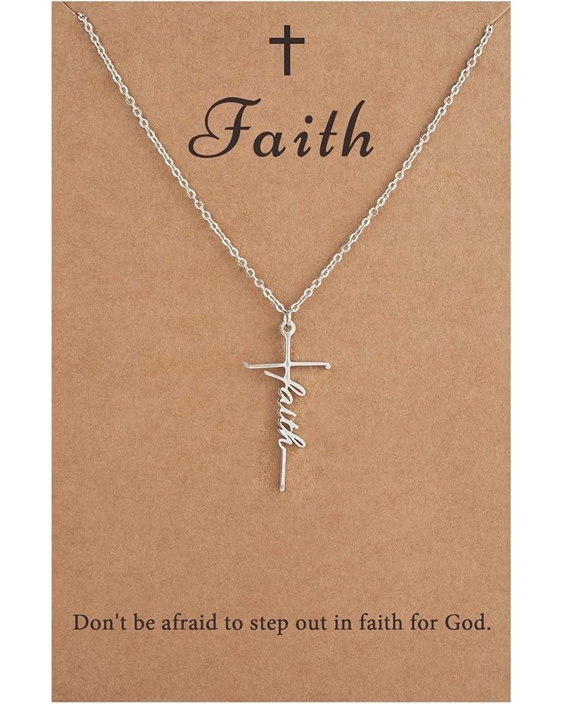 Faith Cross Necklace Belive Hope Loved Pendant Necklace Religious Personalized Jewelry Gift for Women 31 Faith Silver Plated ...