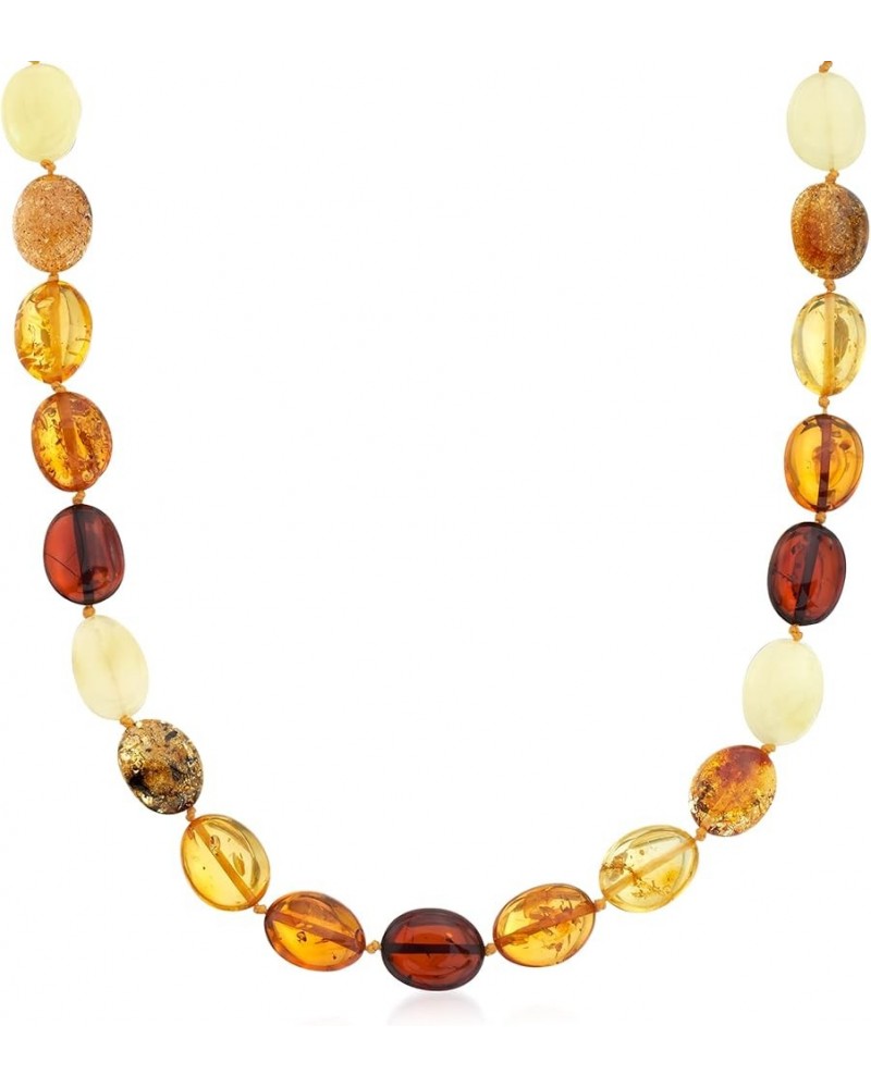 11-13mm Multicolored Amber Bead Necklace With Sterling Silver 20.0 Inches $62.64 Necklaces