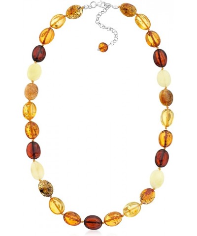 11-13mm Multicolored Amber Bead Necklace With Sterling Silver 20.0 Inches $62.64 Necklaces