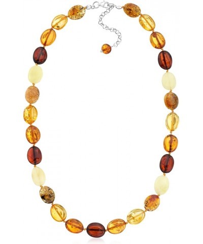 11-13mm Multicolored Amber Bead Necklace With Sterling Silver 20.0 Inches $62.64 Necklaces