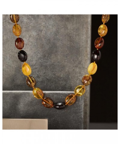 11-13mm Multicolored Amber Bead Necklace With Sterling Silver 20.0 Inches $62.64 Necklaces