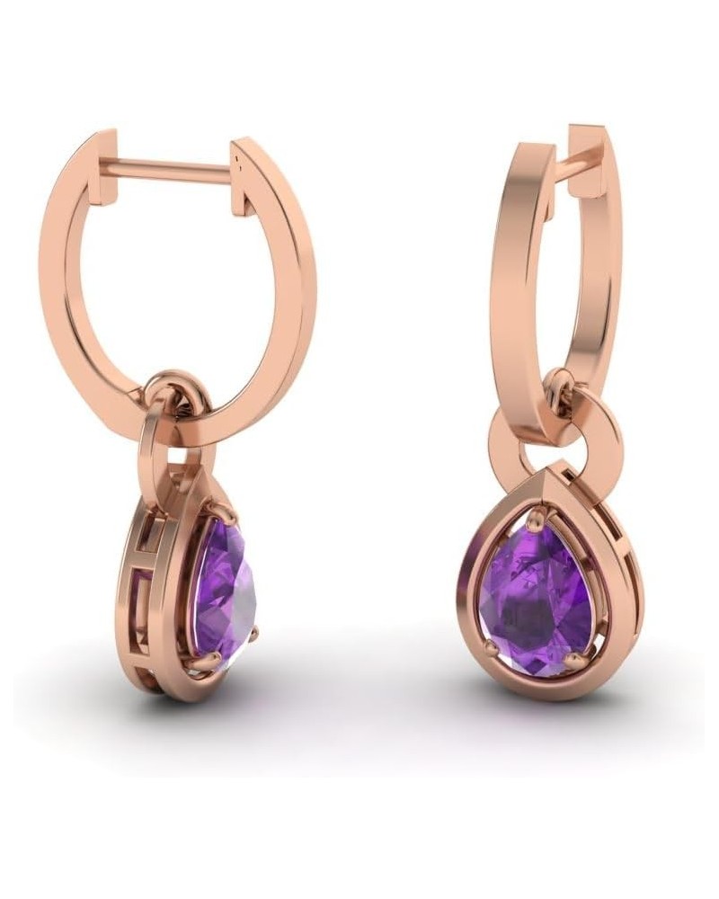 Natural and Certified Gemstone Drop Earrings in 14K Solid Gold | 0.64 Carat Earrings for Women 14K Rose Gold Amethyst $294.80...