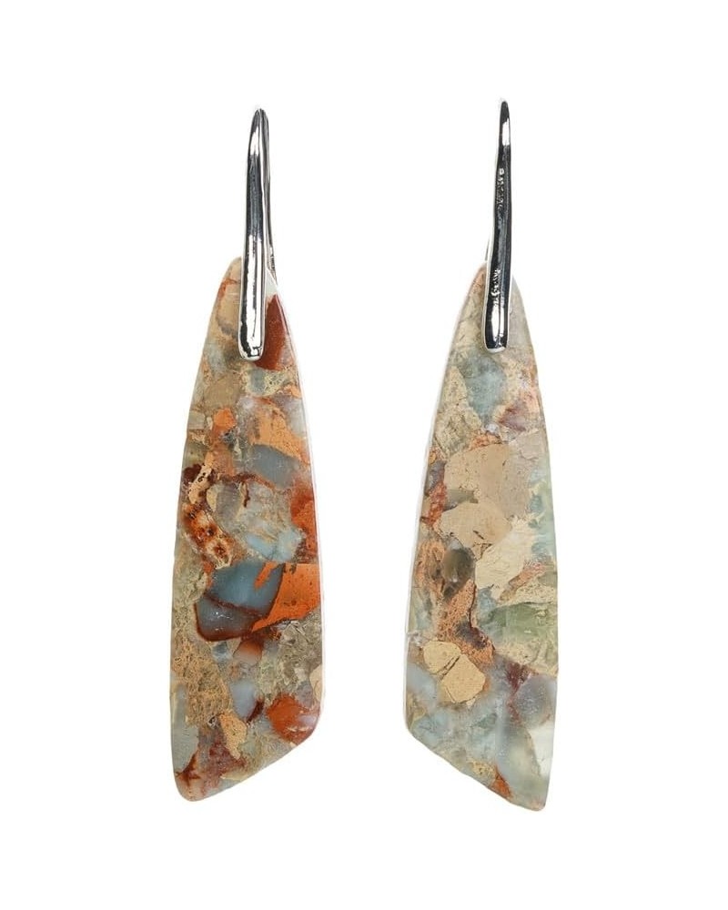 Imperial Jasper Stone Drop Earrings for Women Geometry Leaf Shape Waterdrop Jewelry Shoushan $8.31 Earrings