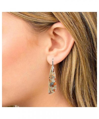 Imperial Jasper Stone Drop Earrings for Women Geometry Leaf Shape Waterdrop Jewelry Shoushan $8.31 Earrings