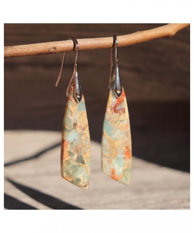 Imperial Jasper Stone Drop Earrings for Women Geometry Leaf Shape Waterdrop Jewelry Shoushan $8.31 Earrings