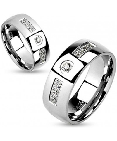 His and Hers Stainless Steel Princess Wedding Ring Set and Zirconia Wedding Band Women's Size 09 Men's 08mm Size 12 $22.07 Sets