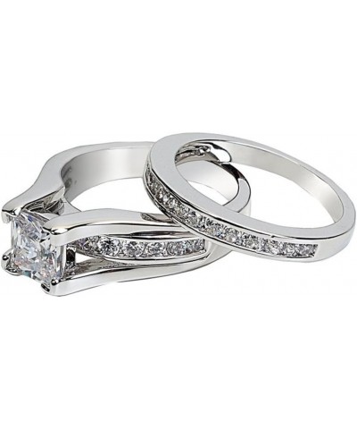 His and Hers Stainless Steel Princess Wedding Ring Set and Zirconia Wedding Band Women's Size 09 Men's 08mm Size 12 $22.07 Sets