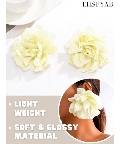 Statement Stud Earrings, Oversized 3D Flower, Lightweight Dress Up Beige $7.94 Earrings