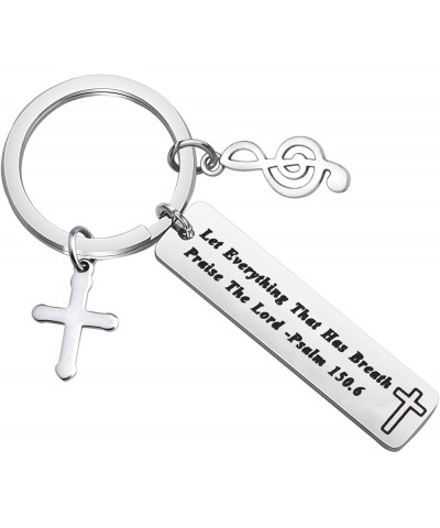 Music Lover Gift Let Everything That Has Breath Praise Keychain Silver $7.83 Pendants