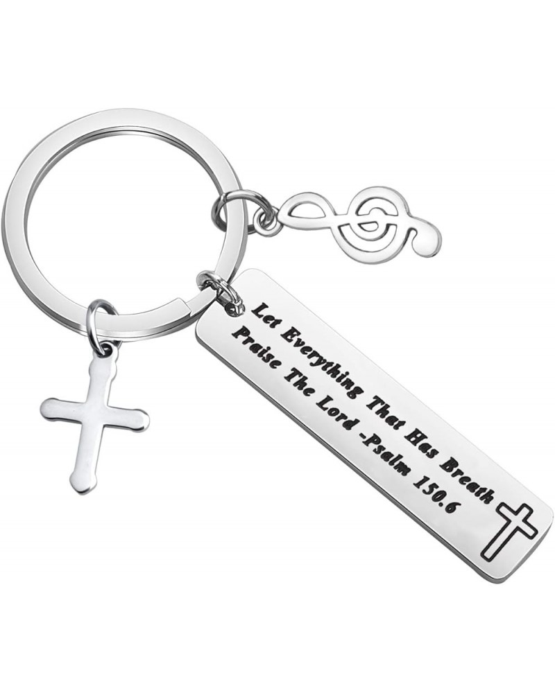 Music Lover Gift Let Everything That Has Breath Praise Keychain Silver $7.83 Pendants