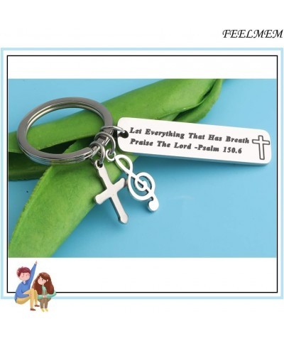 Music Lover Gift Let Everything That Has Breath Praise Keychain Silver $7.83 Pendants