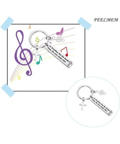 Music Lover Gift Let Everything That Has Breath Praise Keychain Silver $7.83 Pendants