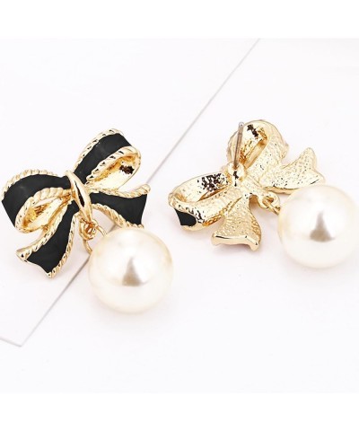 Silver Bow Earrings Ribbon Earring Sparkly Rhinestone Bow Earrings for Women Party Prom Jewelry for Girls black pearl bow $7....