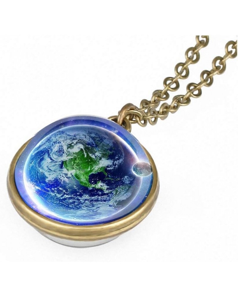 Galaxy Pendant Necklaces Nebula Double Sided Outer Space Glass Planet Necklace for Girl Women Men Earth Globe Universe Jewelr...