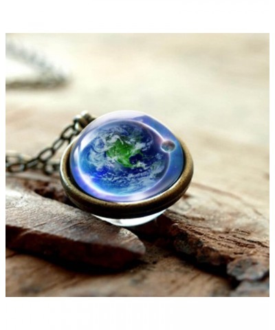 Galaxy Pendant Necklaces Nebula Double Sided Outer Space Glass Planet Necklace for Girl Women Men Earth Globe Universe Jewelr...