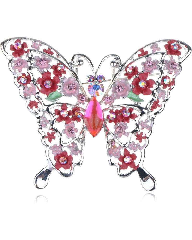 Floral Detail Filigree Fuchsia Pink AB Crystal Rhinestone Butterfly Pin Brooch $11.99 Brooches & Pins