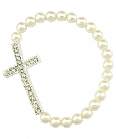 Handmade Alloy Rhinestone White Bead Cross Stretch Bracelet 24 beads $7.73 Bracelets