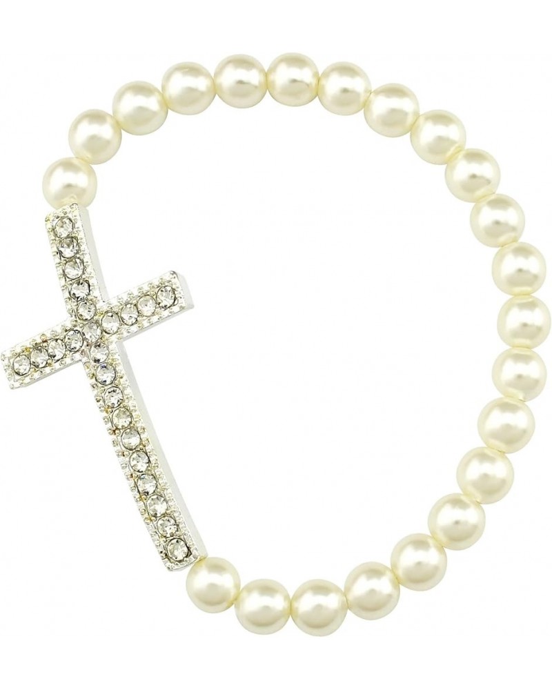 Handmade Alloy Rhinestone White Bead Cross Stretch Bracelet 24 beads $7.73 Bracelets