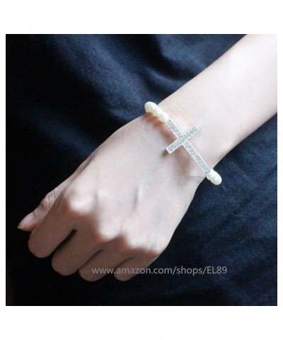 Handmade Alloy Rhinestone White Bead Cross Stretch Bracelet 24 beads $7.73 Bracelets