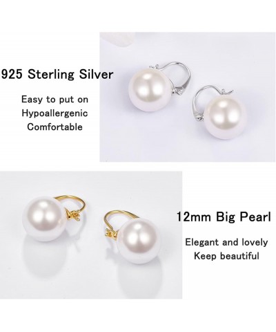 925 Sterling Silver Pearl Earrings for Women Dangle Pearl Drop Earrings Huggie Gifts for Girls Mother Her Silver $10.06 Earrings