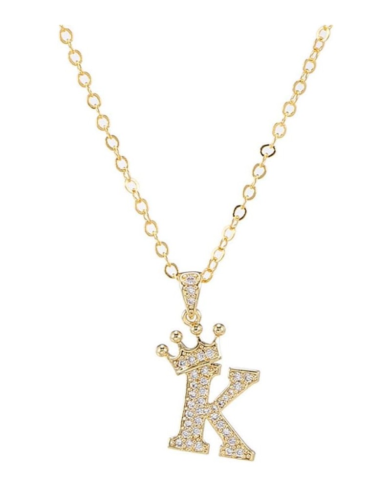 Crystal A-Z Initial Necklace 18K Gold Plated Rhinestone Queen Crown 26 Letter Necklace Personalized Monogram Name Necklace fo...