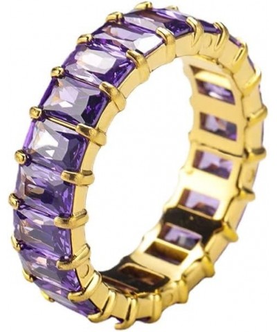 Women's Stainless Steel Colorful Zircon Gemstone Ring Size 6-10 8 Gold-Purple $10.25 Rings