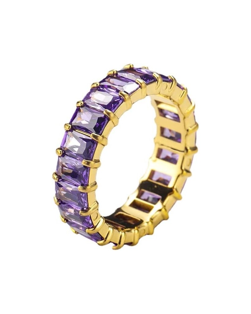 Women's Stainless Steel Colorful Zircon Gemstone Ring Size 6-10 8 Gold-Purple $10.25 Rings