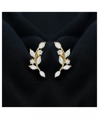 Moissanite Cartilage Ear Piercing Studs, Olive Branch Inspired Climber Earrings with Screw Back 10K Yellow Gold $133.32 Earrings