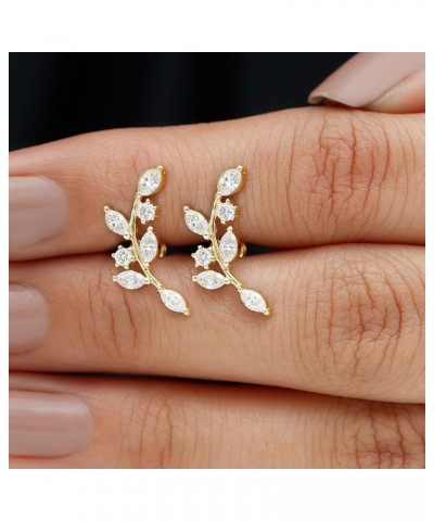 Moissanite Cartilage Ear Piercing Studs, Olive Branch Inspired Climber Earrings with Screw Back 10K Yellow Gold $133.32 Earrings