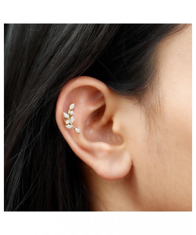 Moissanite Cartilage Ear Piercing Studs, Olive Branch Inspired Climber Earrings with Screw Back 10K Yellow Gold $133.32 Earrings