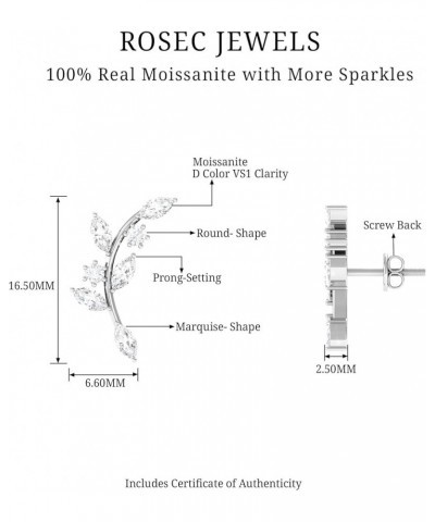Moissanite Cartilage Ear Piercing Studs, Olive Branch Inspired Climber Earrings with Screw Back 10K Yellow Gold $133.32 Earrings