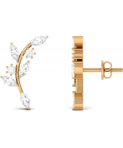 Moissanite Cartilage Ear Piercing Studs, Olive Branch Inspired Climber Earrings with Screw Back 10K Yellow Gold $133.32 Earrings